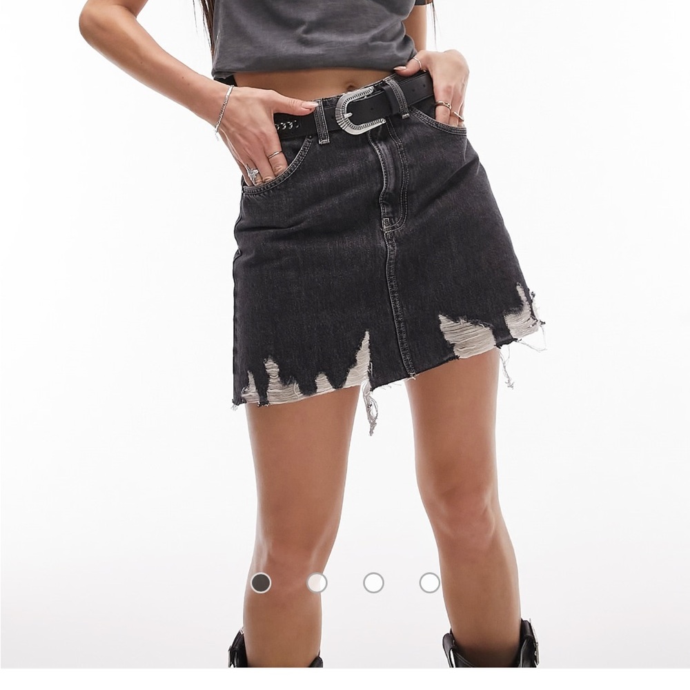 Distressed Black Denim Skirt